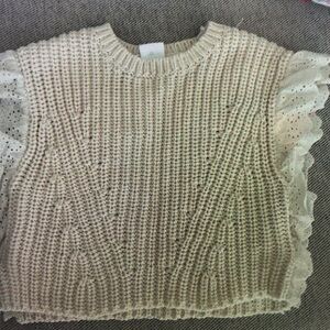 Cream Knit Kids Sweater with Lace Sleeves